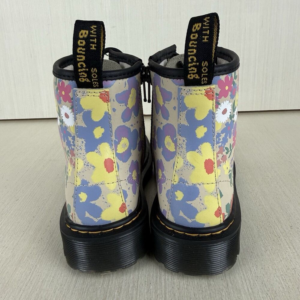 Dr. Martens Boots Girls Size 13 Floral Mash Up Leather Shoes 1460 Combat - Picture 5 of 14